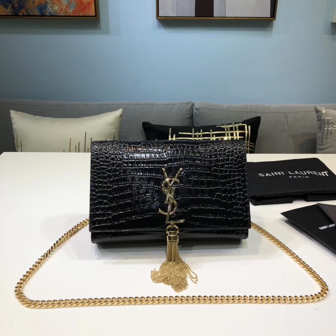 Yves Saint Laurent Kate Small Chain Bag With Tassel In Embossed Black For Women 7.8in/20cm YSL 474366DND0J1000