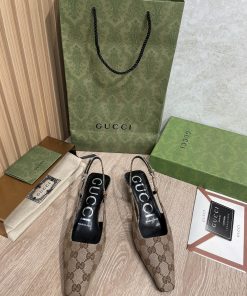 Gucci Women’s Gucci lingback Pump By Supreme Canvas Fabric Brown For Women Gucci 693210