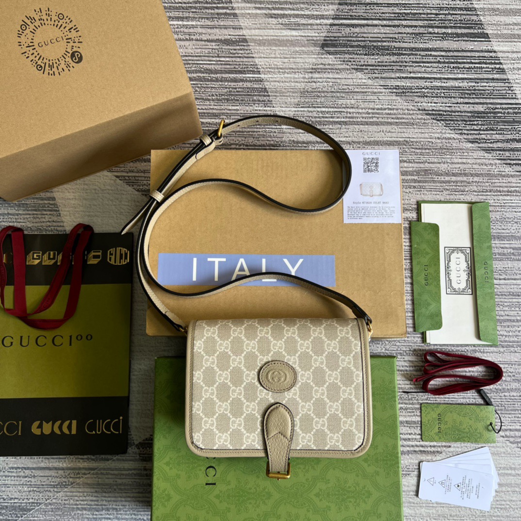 Gucci Mini Shoulder Bag With Interlocking G Beige For Women, Women’s Bags 7.9in/20cm Gucci ‎671620 UULBT 9683