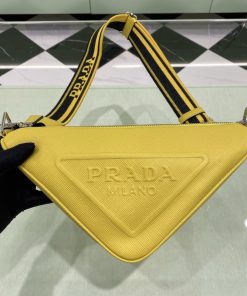 Prada Saffiano Triangle Bag Yellow For Women, Women’s Bags 11in/28cm 2VH155_2FAD_F0377_V_OOO