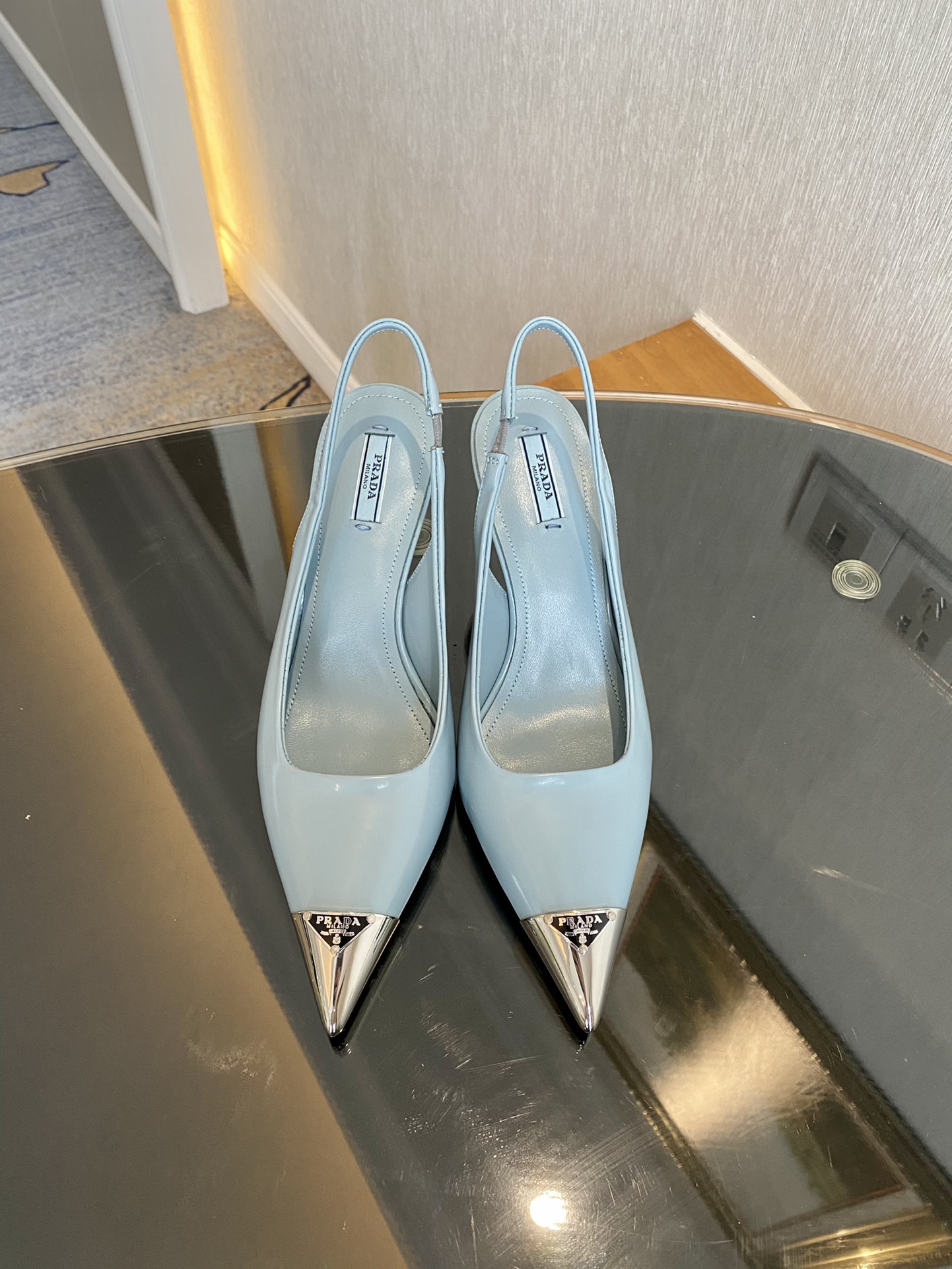 Prada Brushed Slingback Pumps Blue For Women 2.9in/75mm Prada 