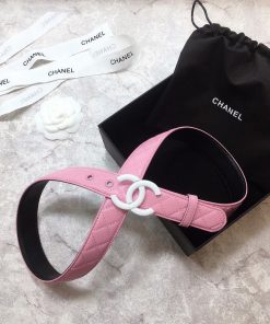 Chanel Belt Quilted With Double C Buckle Pink With Silver Hardware Women Belt