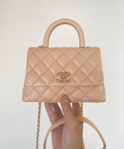 Chanel Mini Flap Bag Top Handle Light Brown For Women 7.5in/19cm