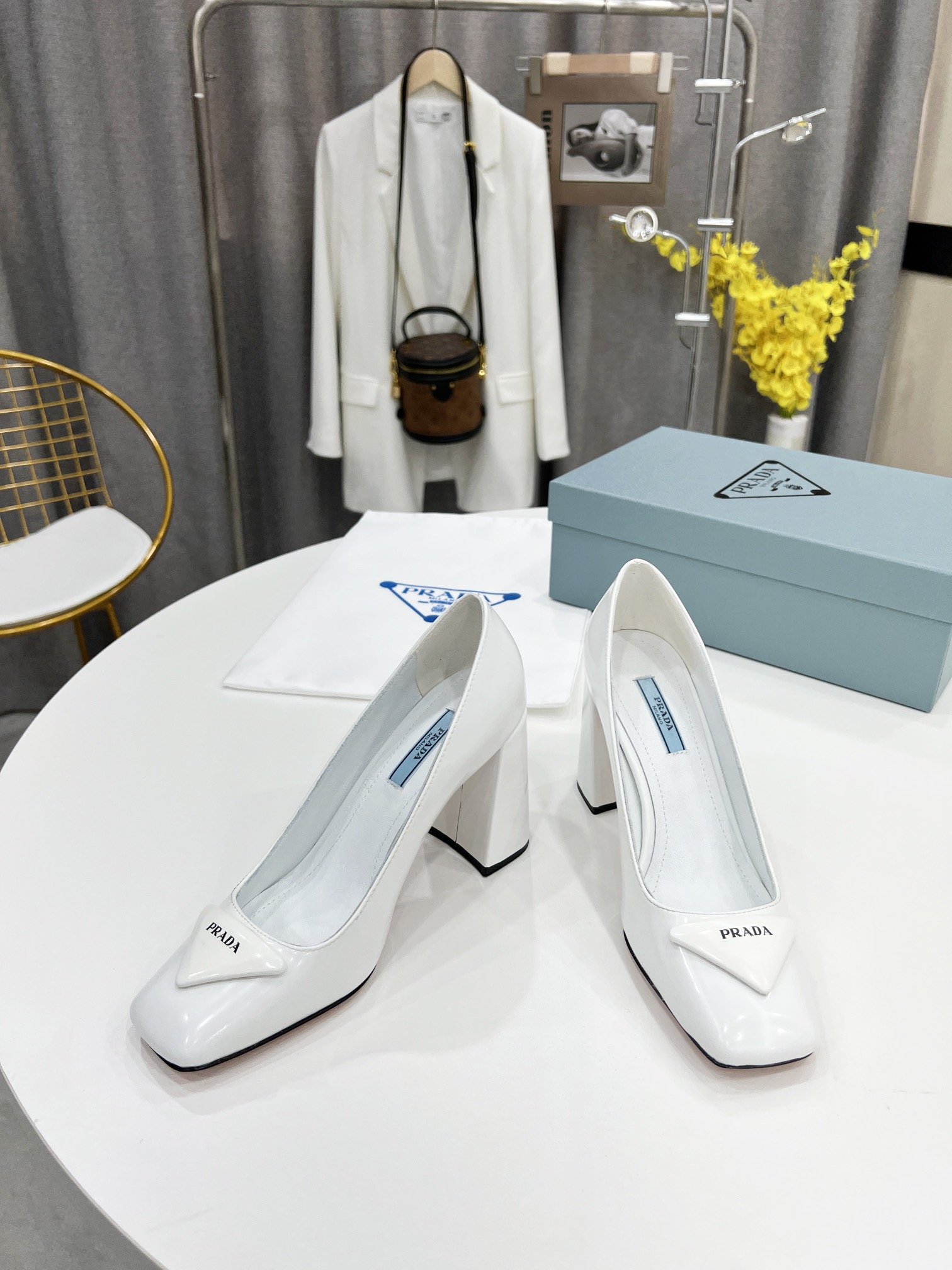Prada Patent Pumps White For Women 3.5in/90mm Prada