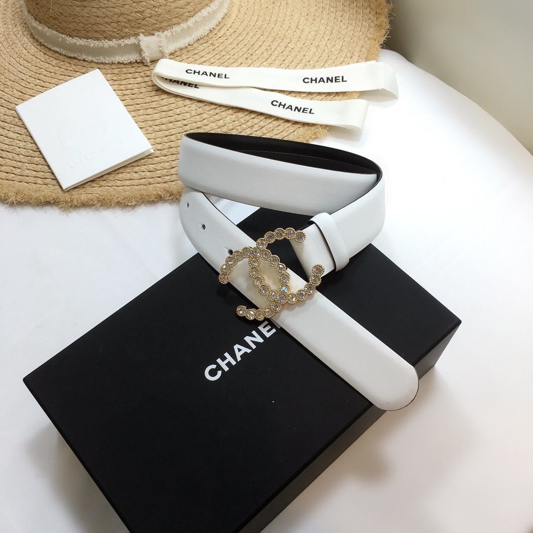 Chanel Belt With Beaded Buckle White