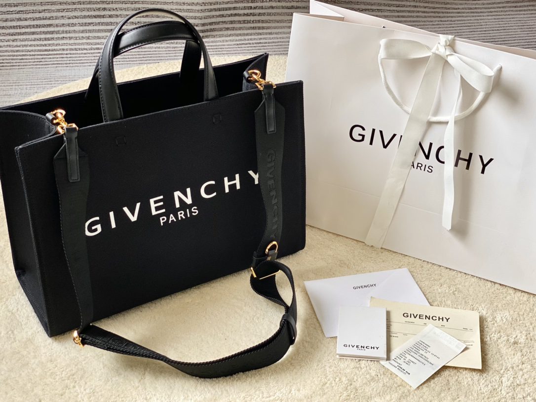 Givenchy Medium G Tote Shopper Bag Canvas Black For Women, Women’s Handbags, Shoulder Bags 14.5in/37cm GVC 
