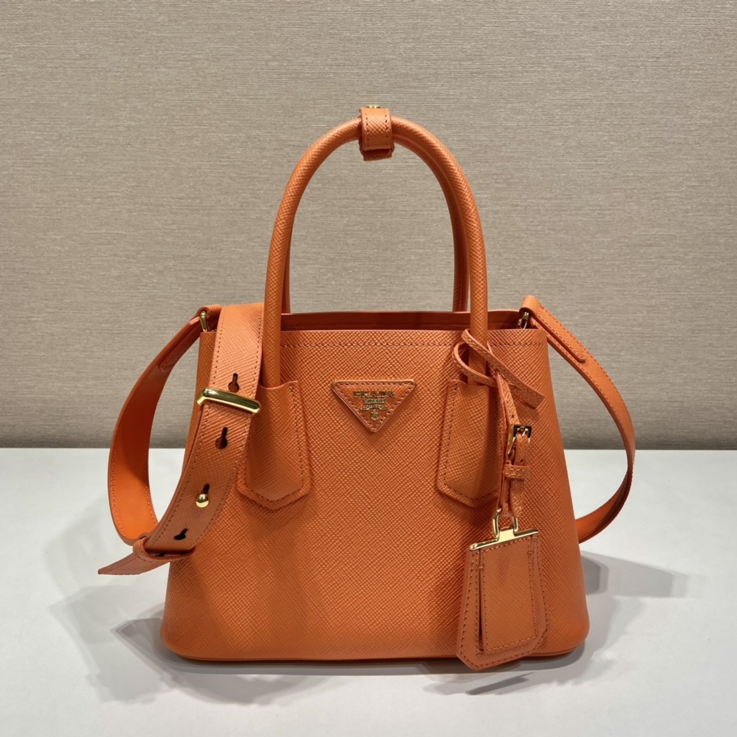 Prada Double Saffiano Mini Bag Orange For Women, Women’s Bags 9.8in/25cm 1BG443_2A4A_F0049_V_XOO