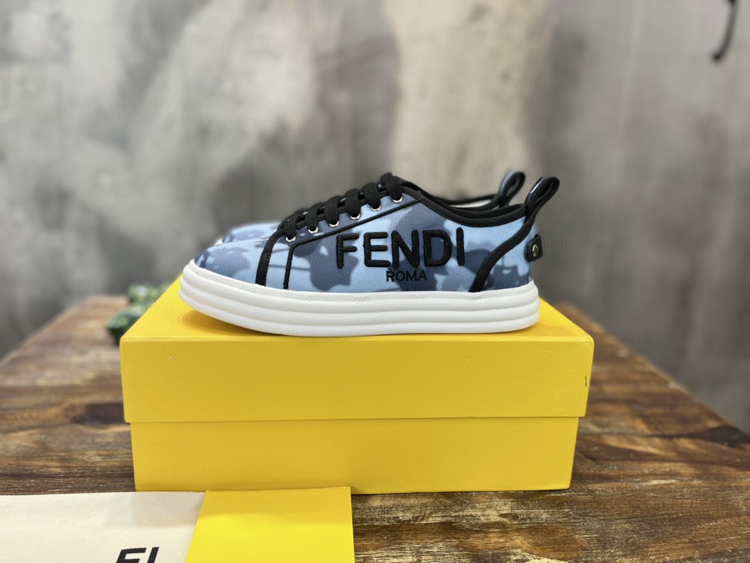Fendi Domino Fabric Sneakers Blue For Men
