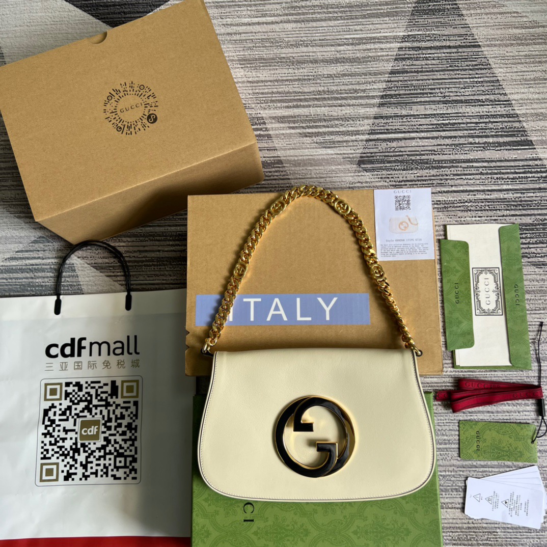 Gucci Blondie Shoulder Bag White For Women, Women’s Bags 11in/28cm Gucci 699268 UXX0G 9022