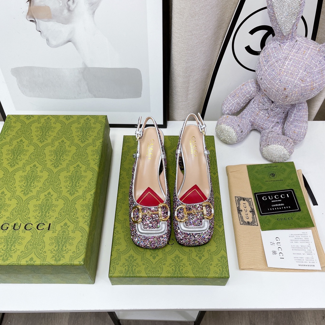 Gucci Lovelight Slingback Mid-Heel With Horsebit Multicolor For Women Gucci ‎707702 KSP20 8461