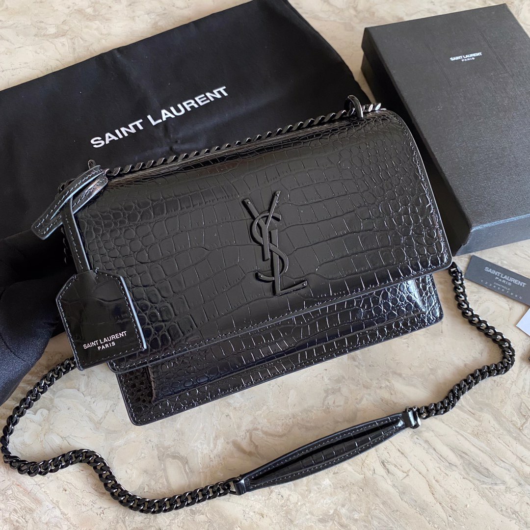 Yves Saint Laurent Sunset Medium Chain Bag Black For Women 8.6in/22cm YSL 442906DND0U1000