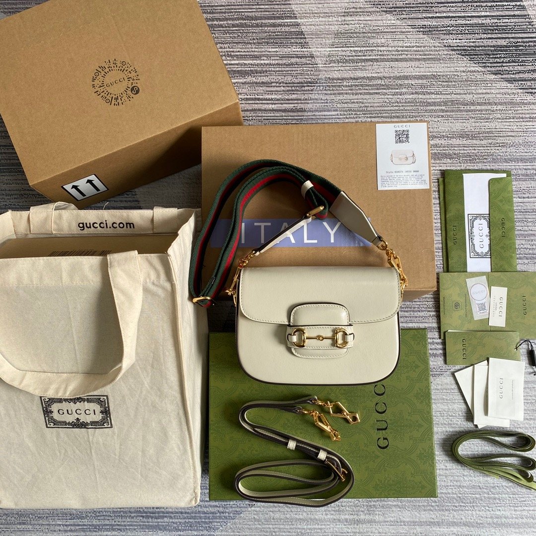 Gucci Horsebit 1955 Mini Bag White For Women, Women’s Bags 8in/21cm Gucci 658574 18YSG 9068