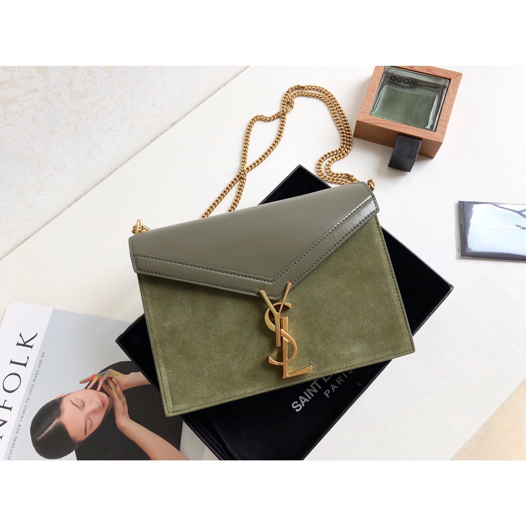 Yves Saint Laurent Cassandra Medium Chain Bag In Box And Velvet Green For Women 8.6in/22cm YSL