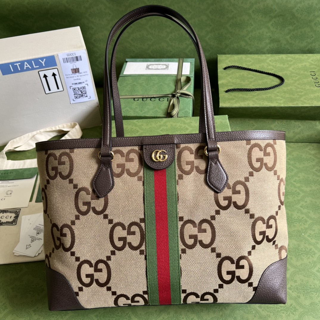 Gucci Ophidia Jumbo Gucci Medium Tote Camel And Ebony Jumbo Canvas For Women 15in/38cm 631685 UKMDG 2570