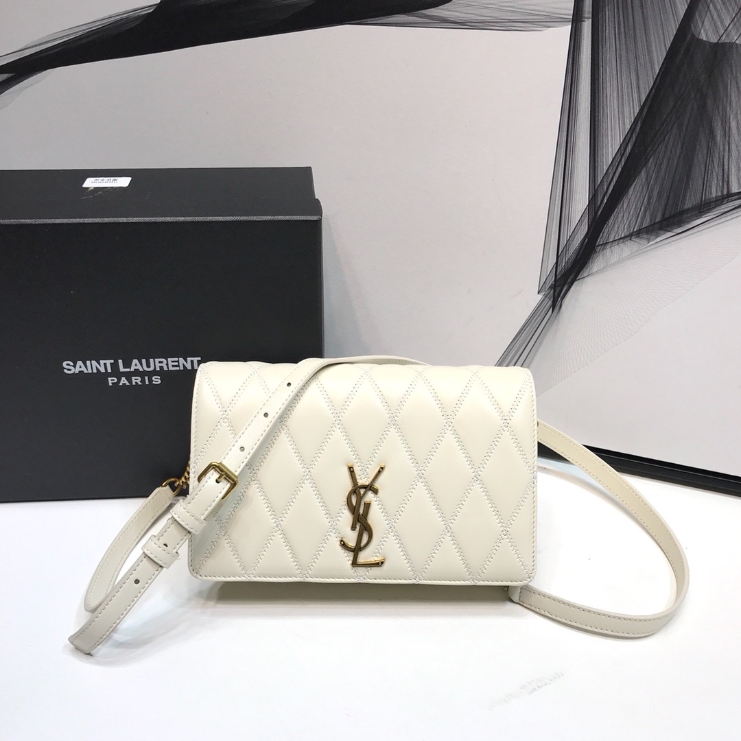 Yves Saint Laurent Angie Patent Handbag White For Women 8.6in/22cm YSL