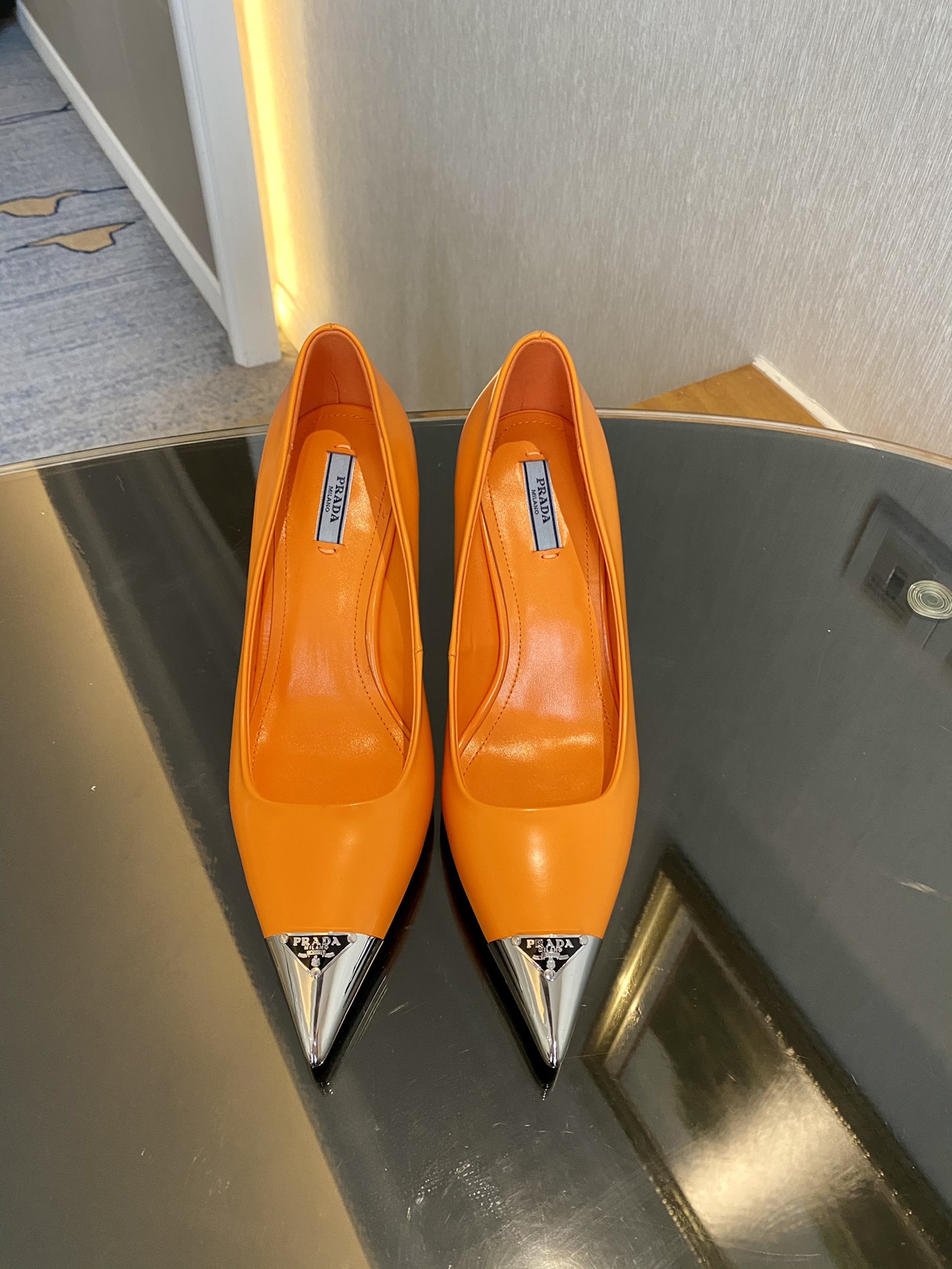 Prada Brushed Pumps Orange For Women 2.9in/75mm Prada