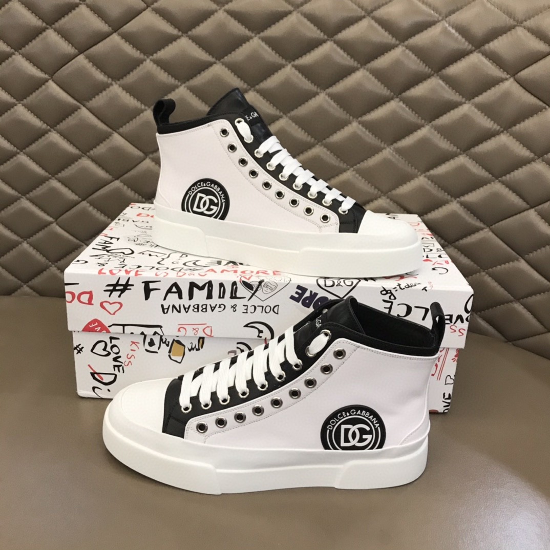 Dolce & Gabbana Two-Tone Canvas Portofino Light Mid-Top Sneakers With DG Logo White For Men DG Shoes CS1903AO85389697