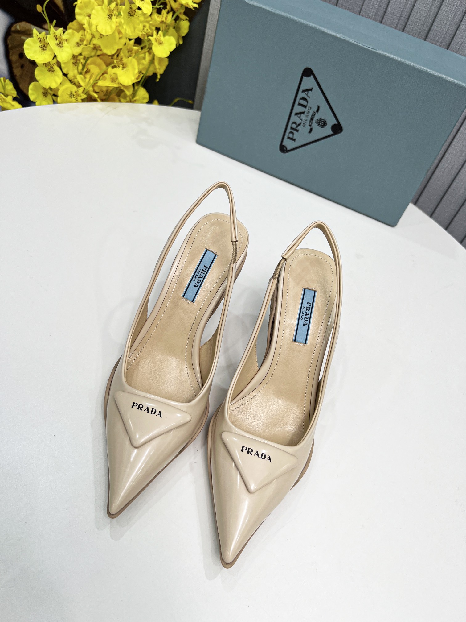 Prada Brushed Slingback Pumps Beige For Women Prada 