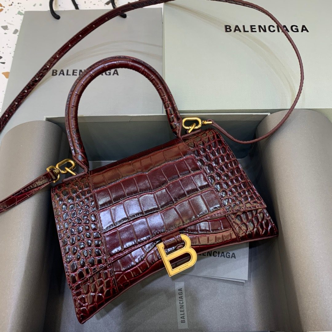 BALENCIAGA Hourglass Small Handbag In Dark Red, For Women, Women’s Bags 9in/23cm