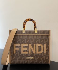 Fendi Sunshine Medium Brown FF jacquard fabric shopper Bag For Woman 31cm/12in