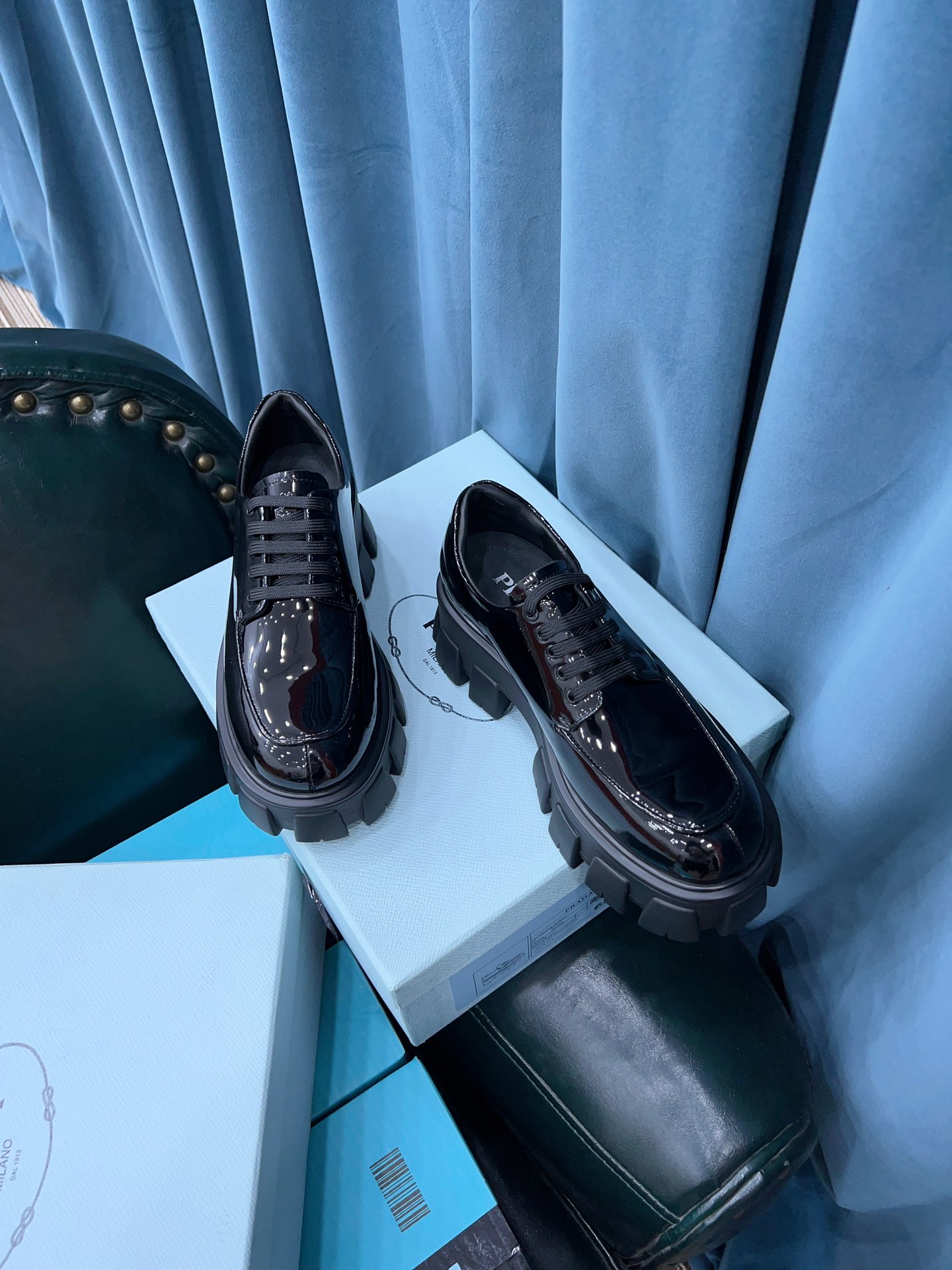 Prada Monolith Brushed Lace-Up Shoes Shiny Black For Women 2.4in/60mm Prada 