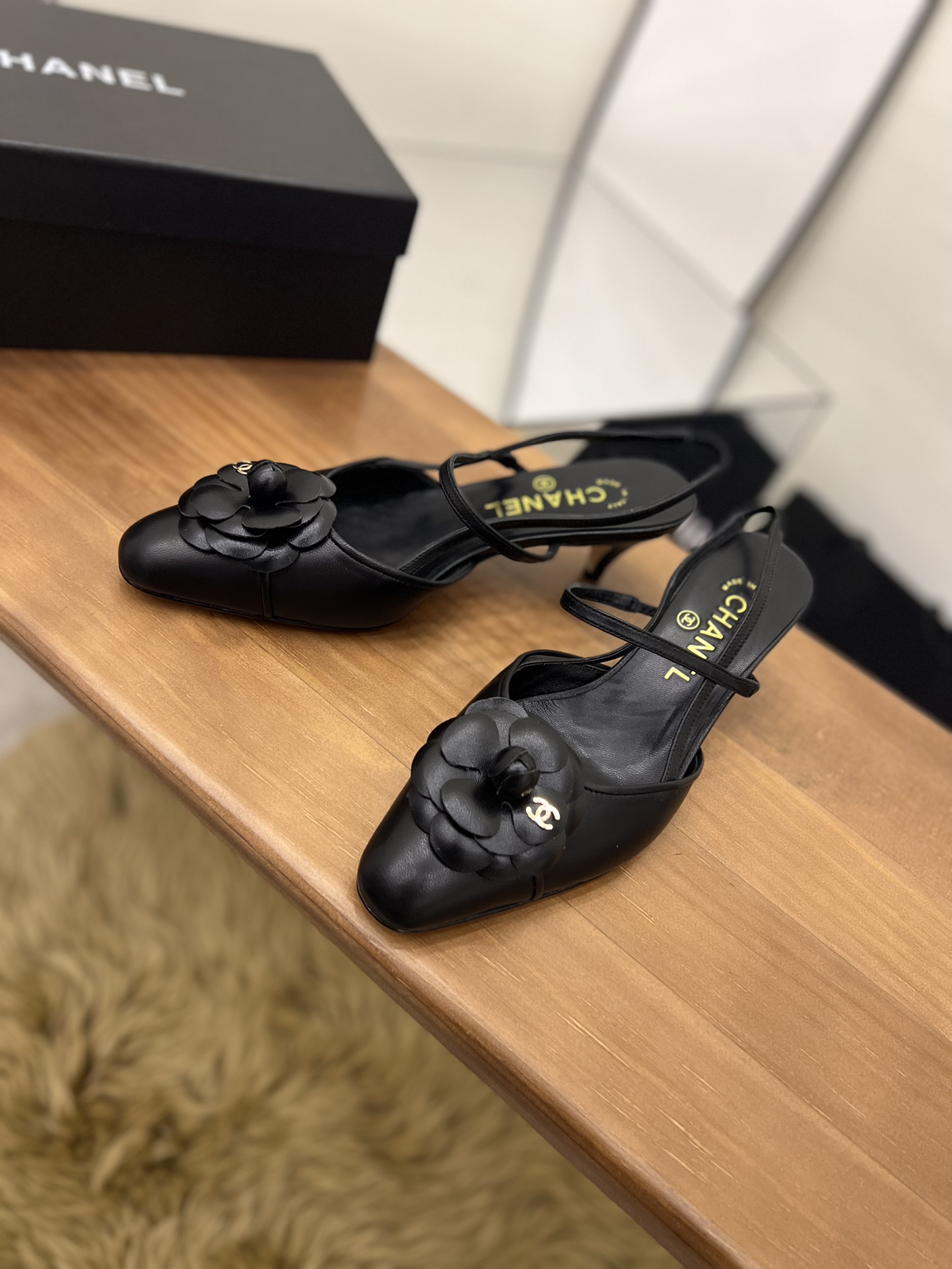 Chanel Women’s Camellia Flower Slingback Black For Women