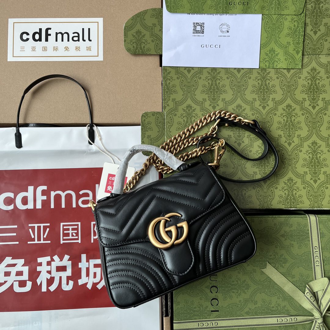 Gucci Marmont Mini Top Handle Bag Black For Women, Women’s Bags 8.3in/21cm Gucci ‎547260 DTDIT 1000
