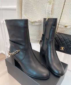 Chanel Women’s Ankle Boots With Chain Black For Women 3.7in/9.5cm