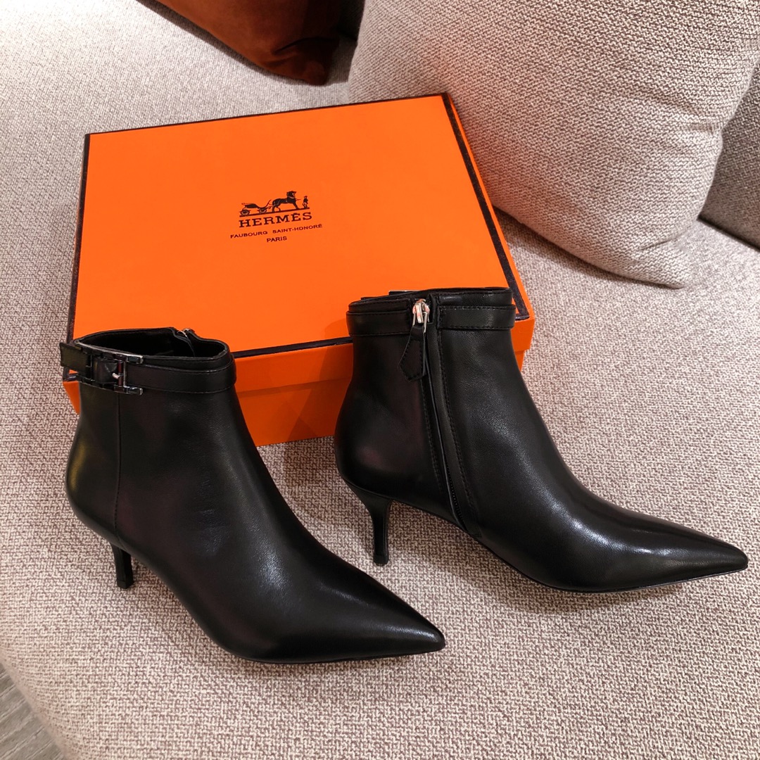 Hermes Blanche Ankle Boots Black For Women 2.4in/6cm