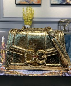 Dolce & Gabbana Medium DG Bag In Printed Solid Pattern Gold For Women 9in/23cm DG