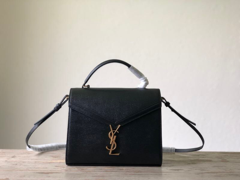 Yves Saint Laurent Cassandra Medium Top Handle Bag In Grain De Poudre Embossed Black For Women 9.6in/25cm 623931BOW0W1000