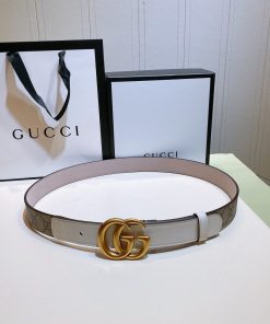 GUCCI Belt With Double G Buckle Beige/White, Women Belt ‎625839 92TLC 9761