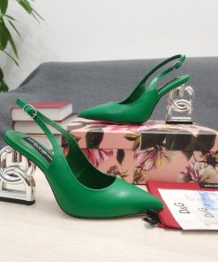 Dolce & Gabbana Satin Sandals With 3.5 Heel Green For Women DG Shoes