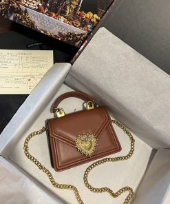 Dolce & Gabbana Small Devotion Bag In Plain Brown For Women 7.5in/19cm DG