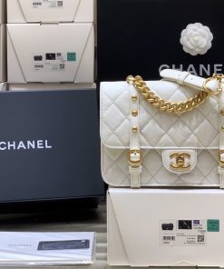Chanel Co Co Shoulder Bag Gold Chain White For Women 9.8in/25cm