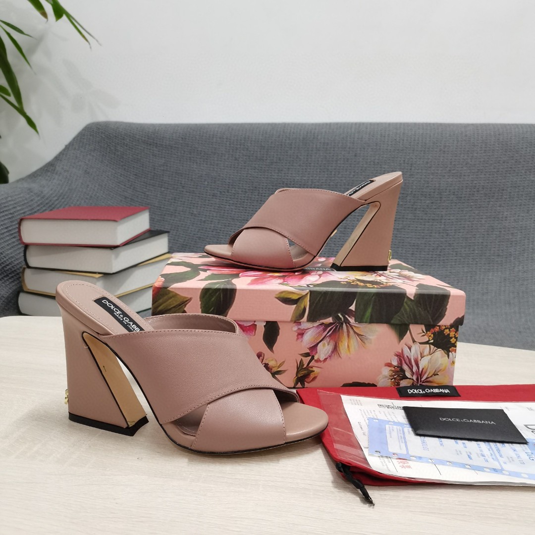 Dolce & Gabbana Satin Mules With Geometric Heel Dust Pink For Women DG Shoes