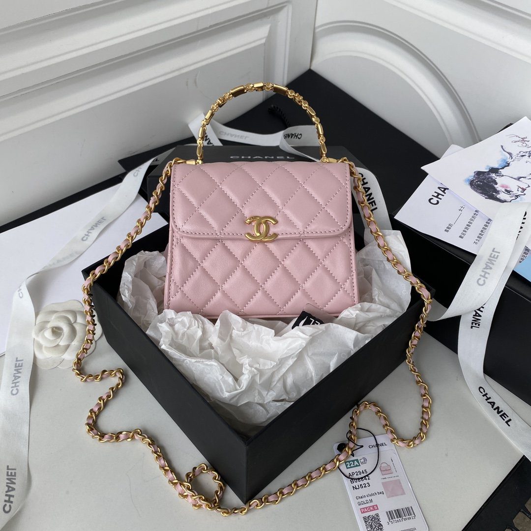 Chanel Clutch With Chain Gold Hardware Pink For Women, Women’s Handbags, Shoulder Bags 5.7in/14.5cm