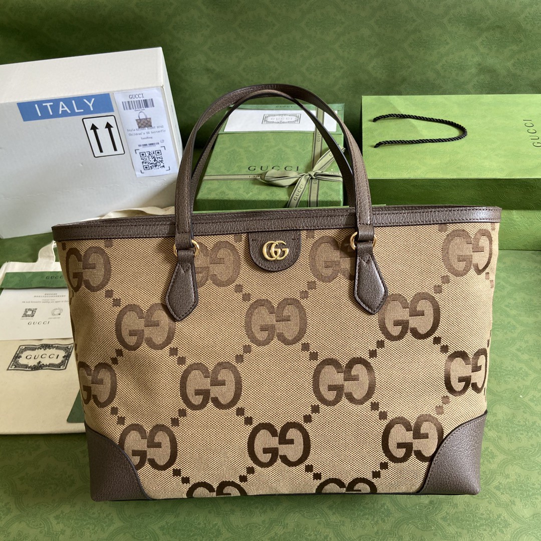 Gucci Ophidia Jumbo Gucci Medium Tote Camel And Ebony Jumbo Canvas For Women 15in/38cm GG