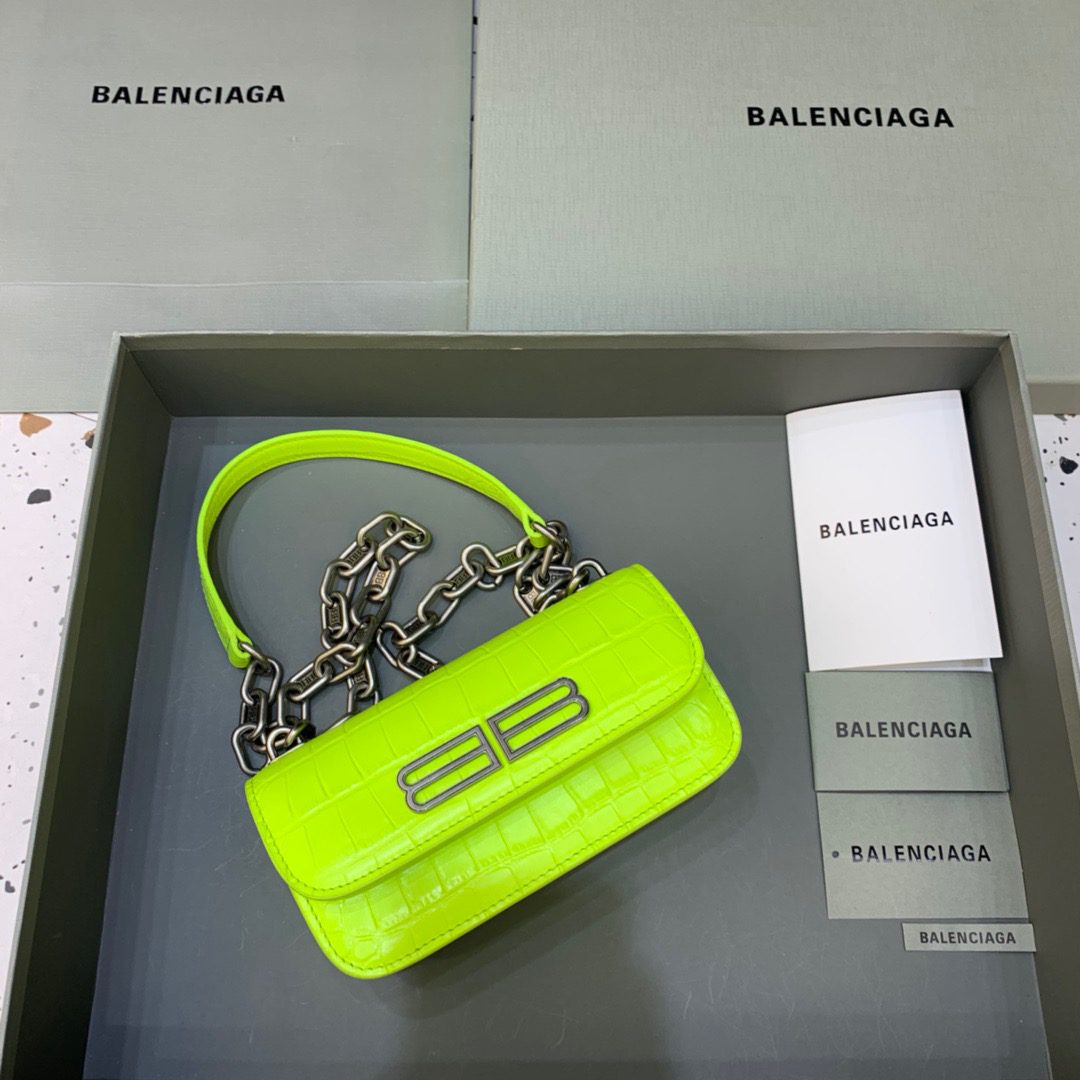 BALENCIAGA Gossip Small On Chain Shoulder Bag Green Neon, For Women, Women’s Bags 7.4in/19cm