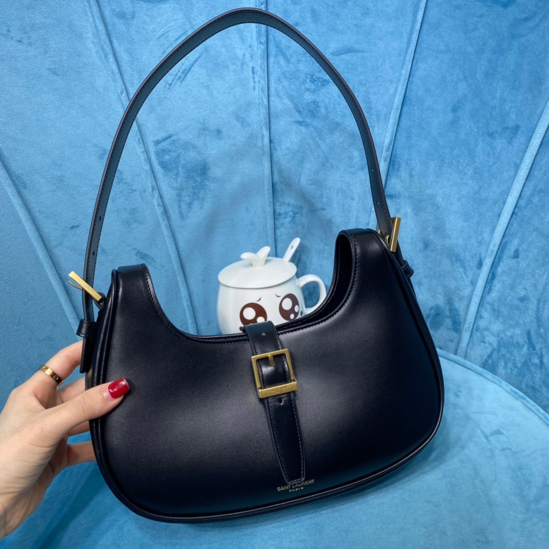 Yves Saint Laurent Le Fermoir Hobo Bag Black For Women 9.5in/24cm YSL 672615 2ZA2W