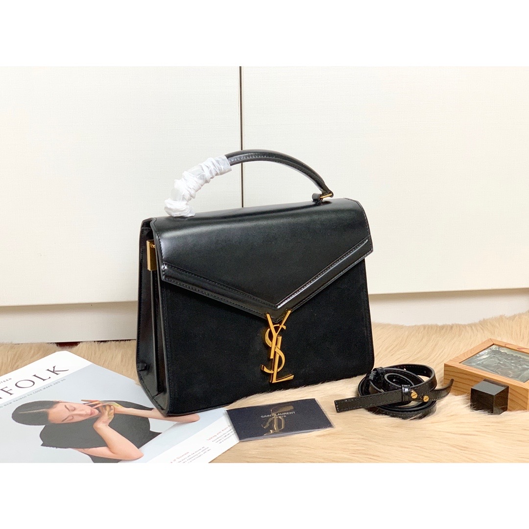 Yves Saint Laurent Cassandra Medium Top Handle Bag In Grain Black For Women 9.6in/24.5cm YSL 623931BOW0W1000