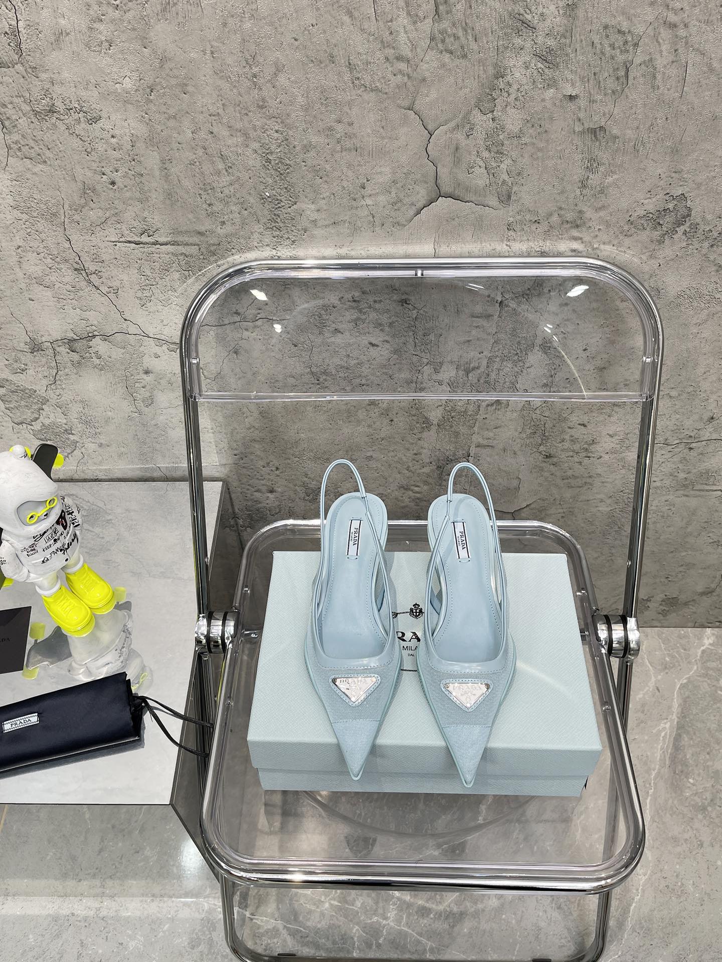 Prada Mesh Fabric Slingback Pumps Light Blue For Women Prada