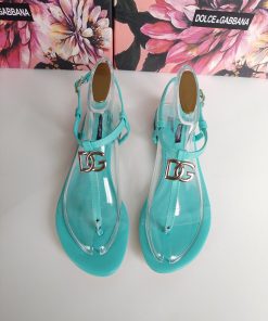 Dolce & Gabbana Nappa DG Sandals Jade Green For Women DG Shoes