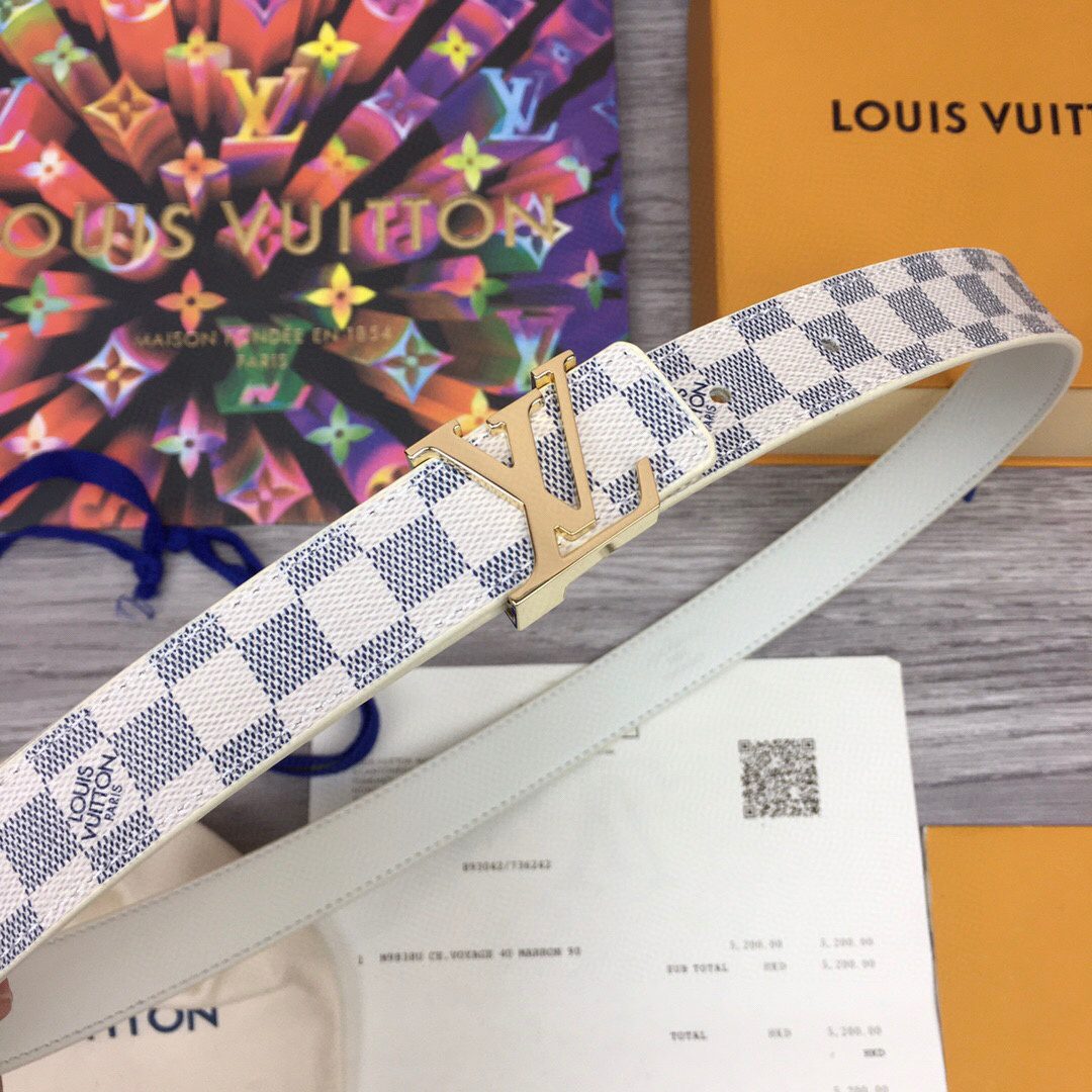 Louis Vuitton LV Initiales Reversible Belt Damier Azur Canvas, LV Women Belt M0325Q