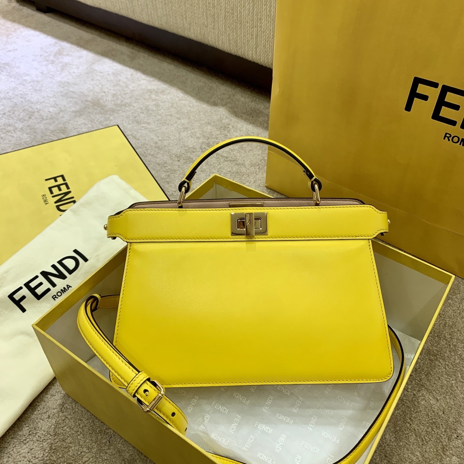 Fendi Peekaboo ISeeU East-West Yellow For Women, Women’s Handbags 11.4in/29cm FF 8BN323