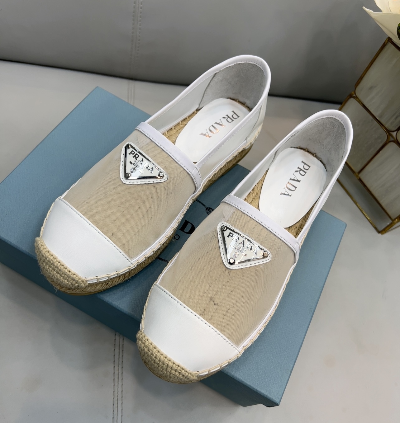 Prada Mesh And Nappa Espadrilles White For Women 0.8in/20mm Prada 
