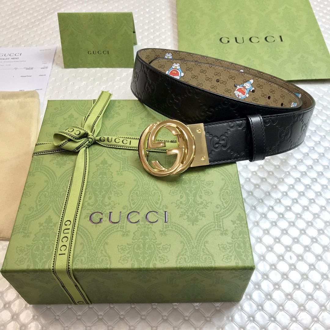 Gucci Belt Signature With Interlocking G Buckle Doreamon Black For Women, Women Belt