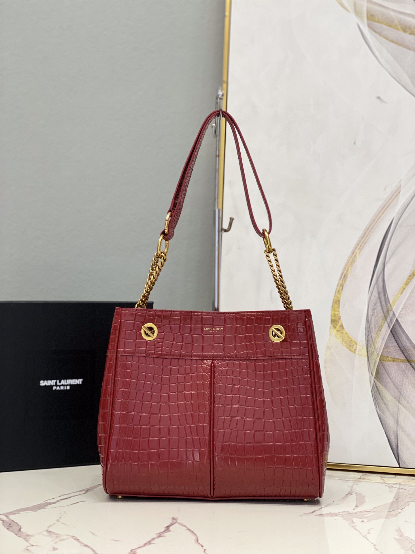 Yves Saint Laurent Claude-Effect Tote Bag Red For Women 11in/28cm YSL 64028116J0W