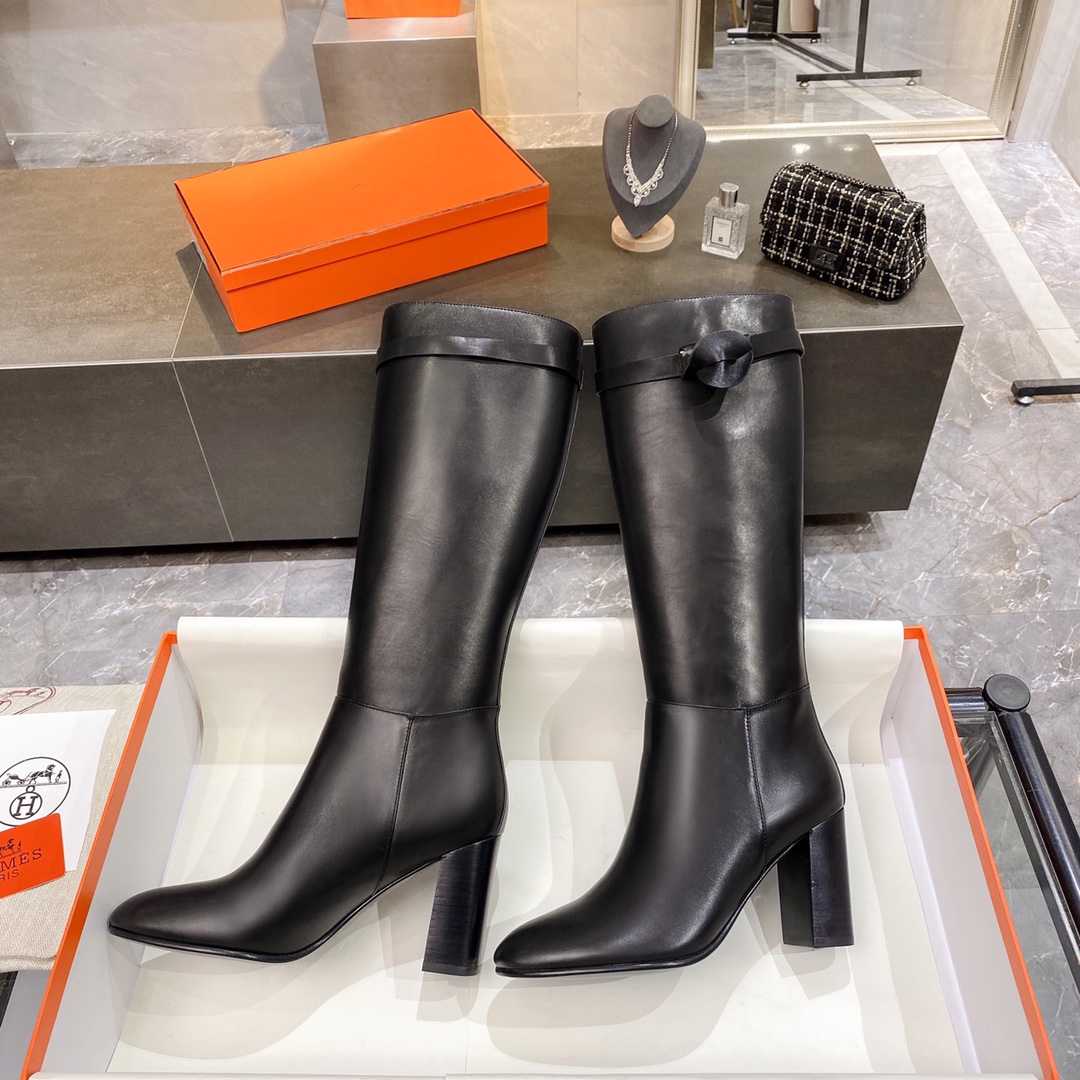 Hermes High Heel Boots Black For Women 3.54in/9cm