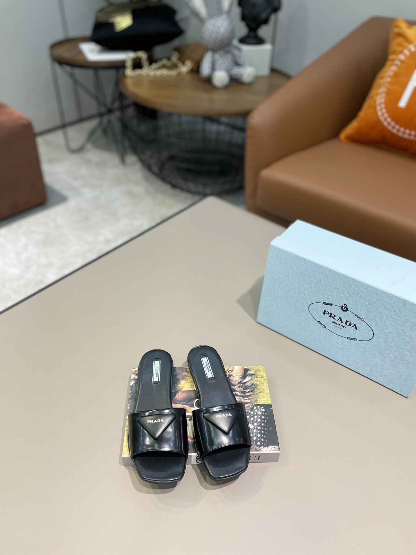 Prada Brushed Slides Black For Women Prada